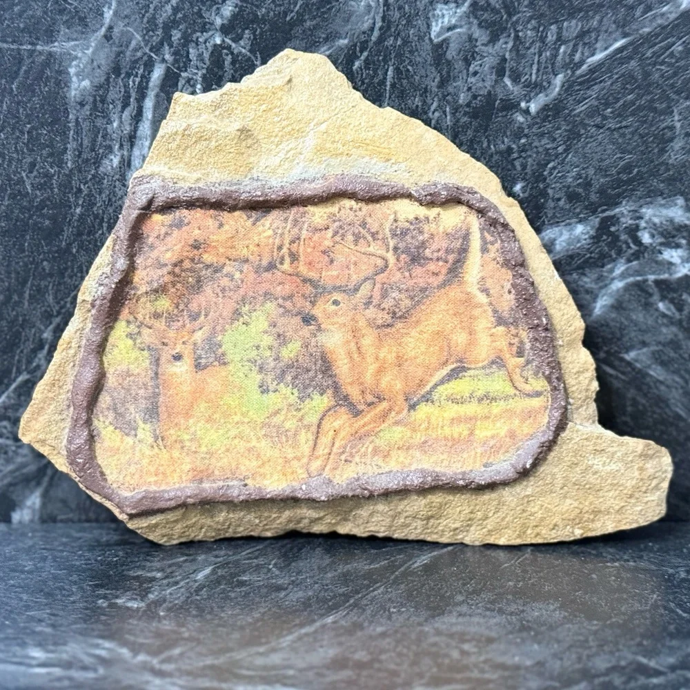 Decorative Rock with White-Tailed Deer Bucks